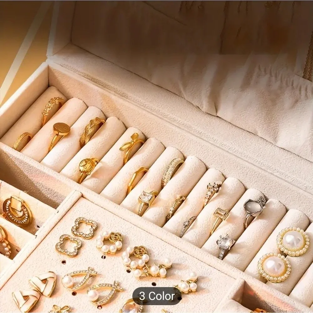 Green Jewellery Box Leather Storage‎ Case Drawer Cabinet Necklace Organizer